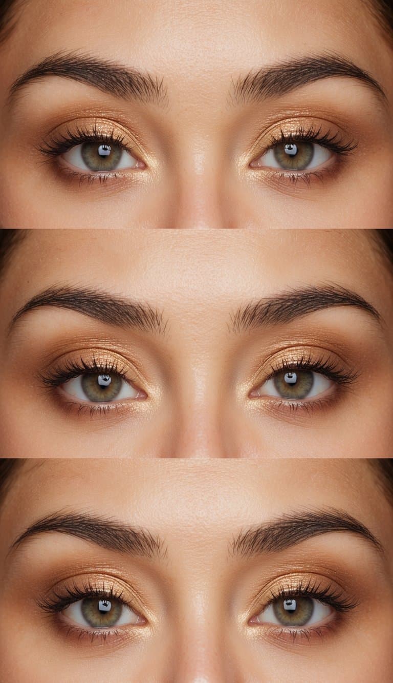 A soft, natural eye with a sun-kissed glow, featuring warm, neutral tones and a subtle shimmer