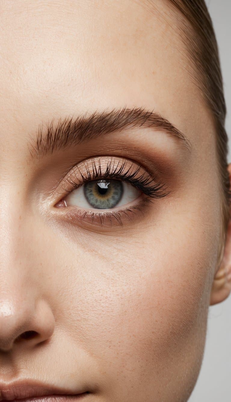 Soft, natural eye makeup palette with a hint of shimmer on a clean, uncluttered surface