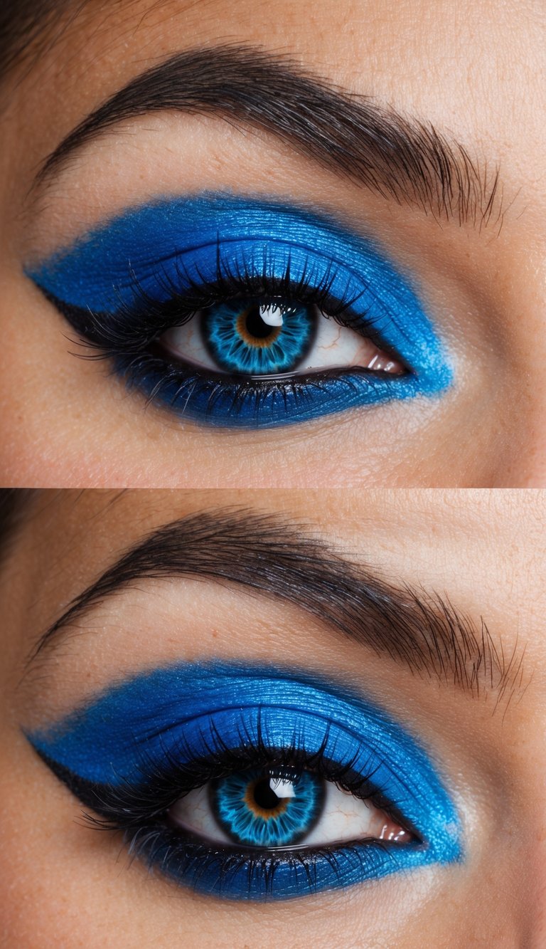 An electric blue smokey eye with vibrant colors and bold makeup