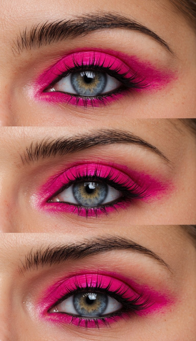 Hot pink lower lash eye makeup with bold, vibrant colors