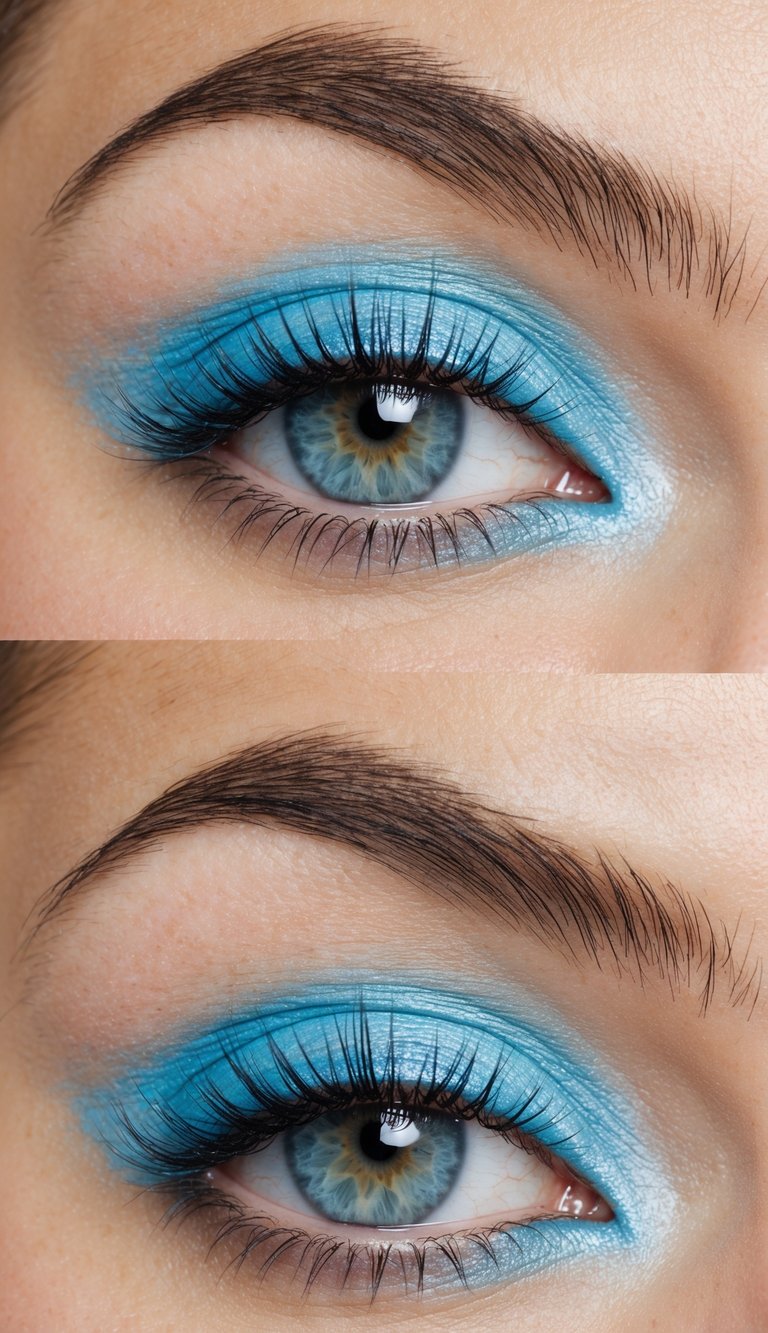 Vibrant pastel blue eye makeup on a smooth, unblemished surface