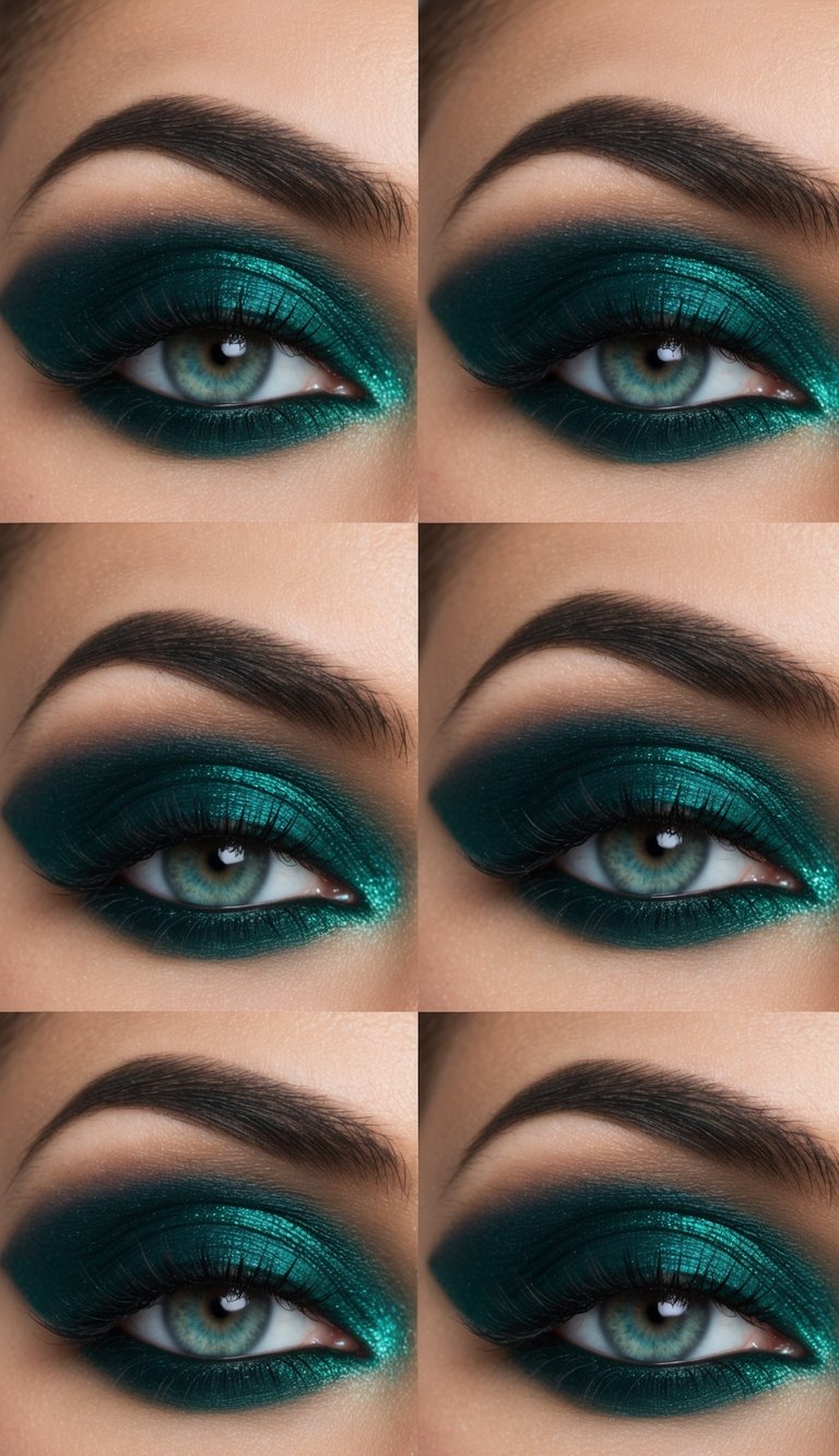 A close-up of a smoky emerald eye with bold and vibrant makeup, accentuating the drama and intensity of the look