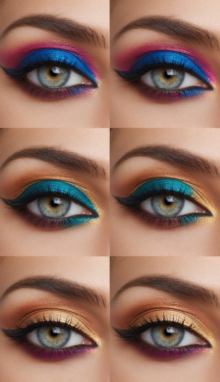 Vibrant eyeshadow palette with bold colors and Champagne Pop Highlighter