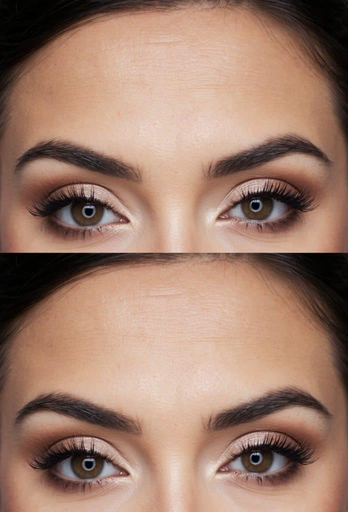 A bride's eyes adorned with soft neutral tones,