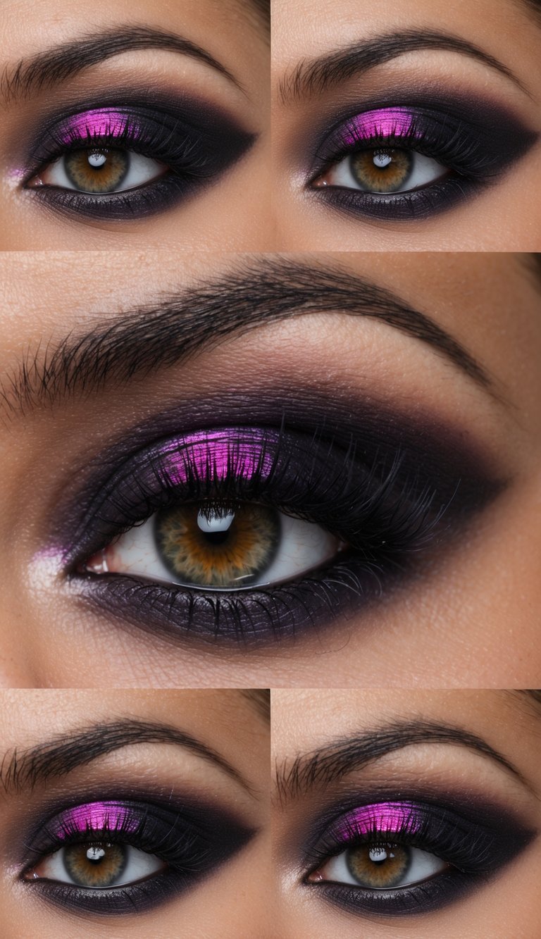 A close-up of a sultry, smoky eye with a pop of vibrant color, perfect for a romantic date night