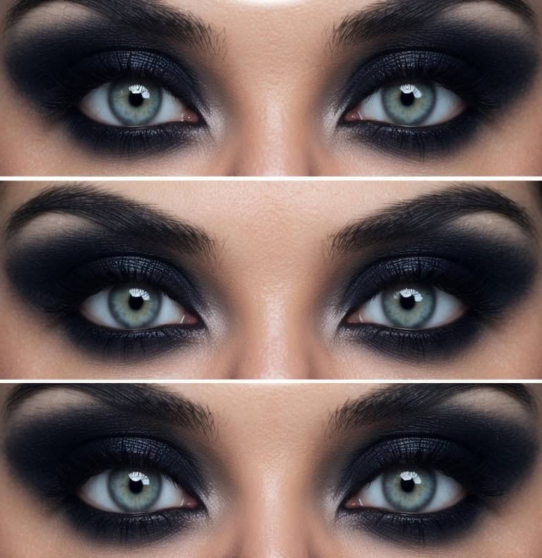 Intense black shadow blended into a seamless gradient offers a glam but mysterious Halloween makeup look