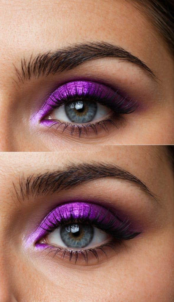 An eye with vibrant purple eyeshadow