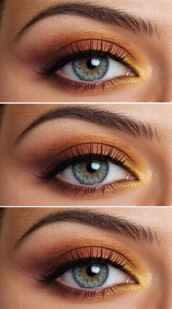 Gold tones seamlessly blended with soft brown for a glowing sunset-inspired ombre.