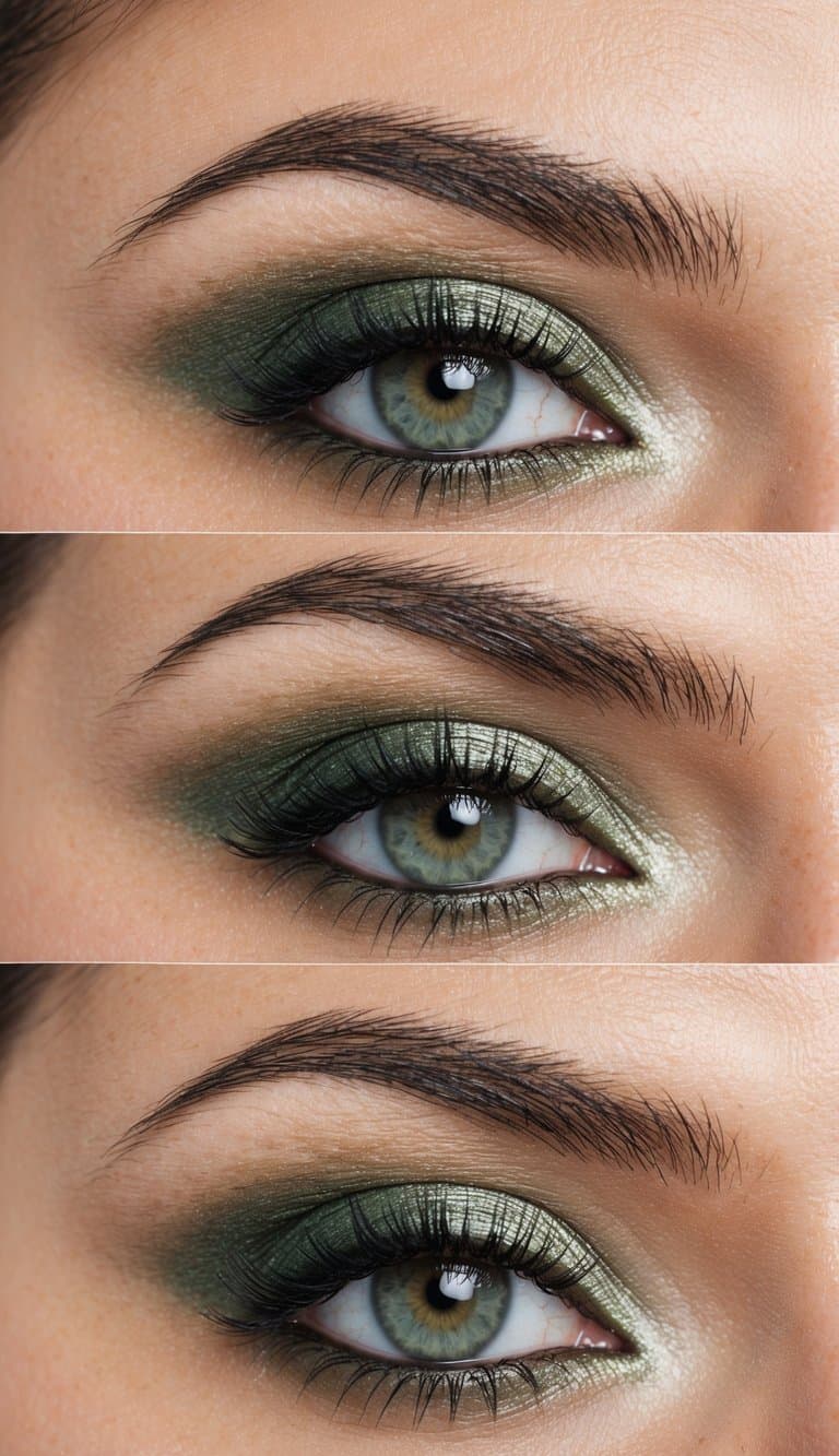 A bride's eye with soft green eyeshadow, delicate shimmer, and a touch of envy