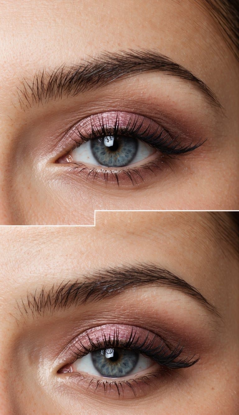 A close-up of a woman's eye with smokey rose eyeshadow, reflecting soft and elegant Mother's Day makeup inspiration