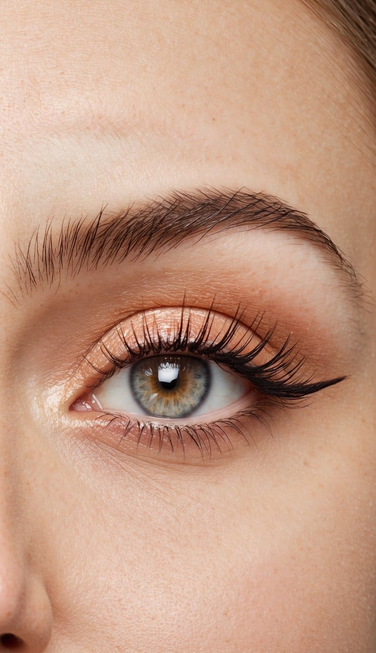 A close-up of a sparkling peach eyeliner on a clean, elegant background