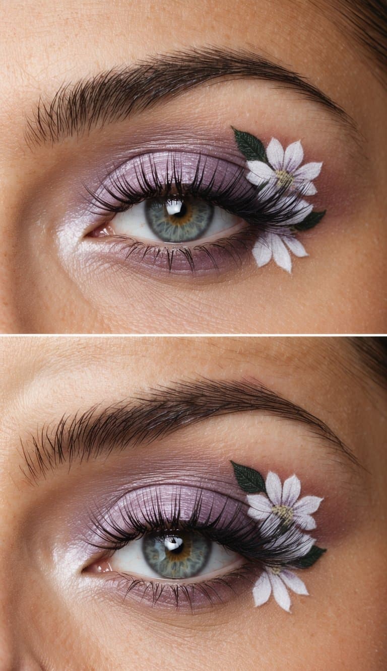 Soft lilac eyeshadow palette with elegant floral accents
