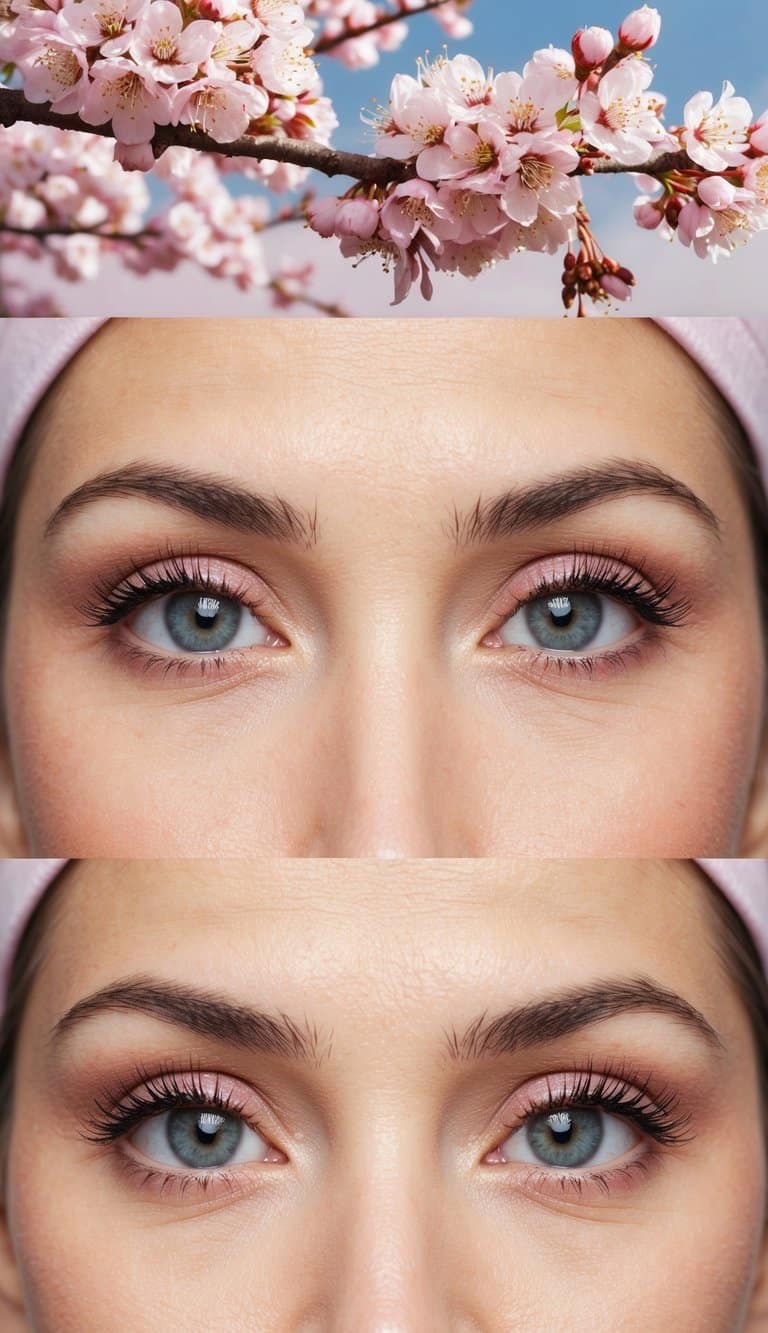 Soft pink cherry blossoms blooming against a serene background