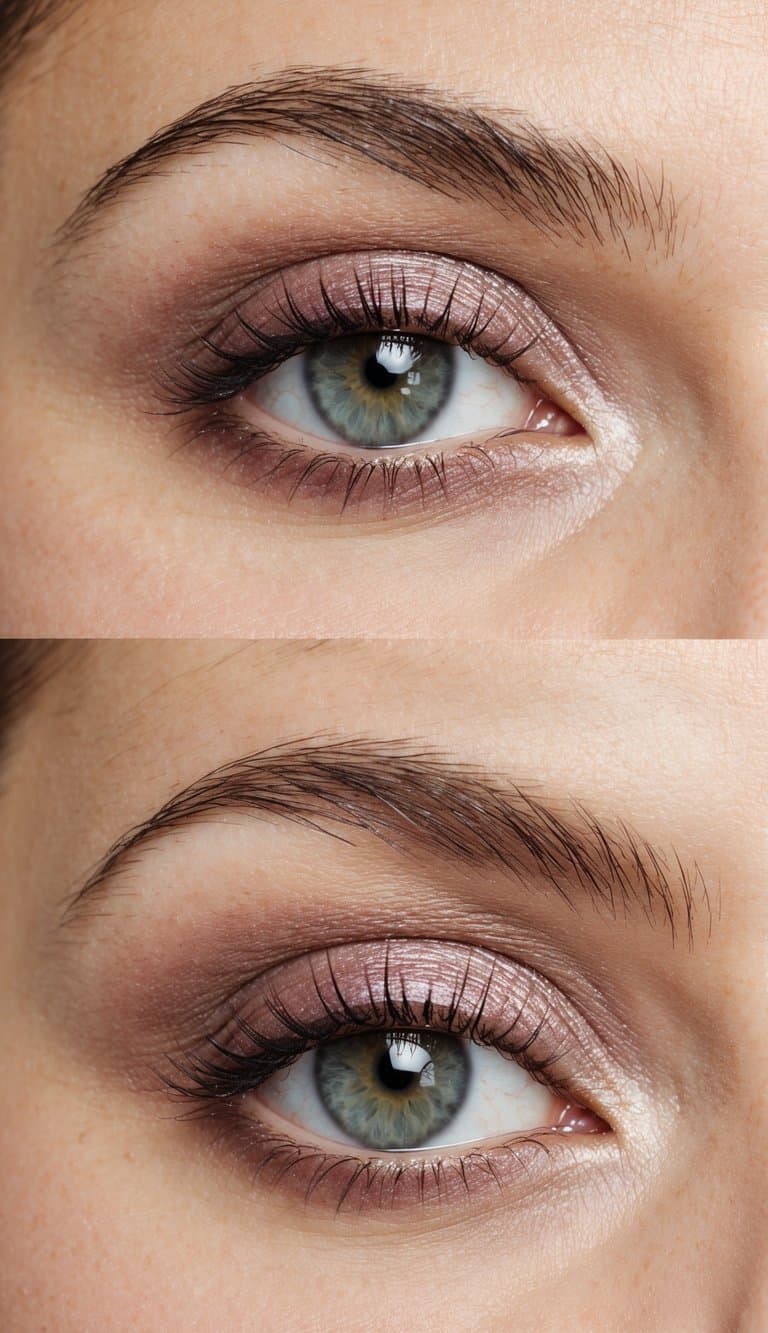 A close-up of an eye with soft mauve eyeshadow and delicate shimmer, evoking a sense of elegance and femininity for Mother's Day