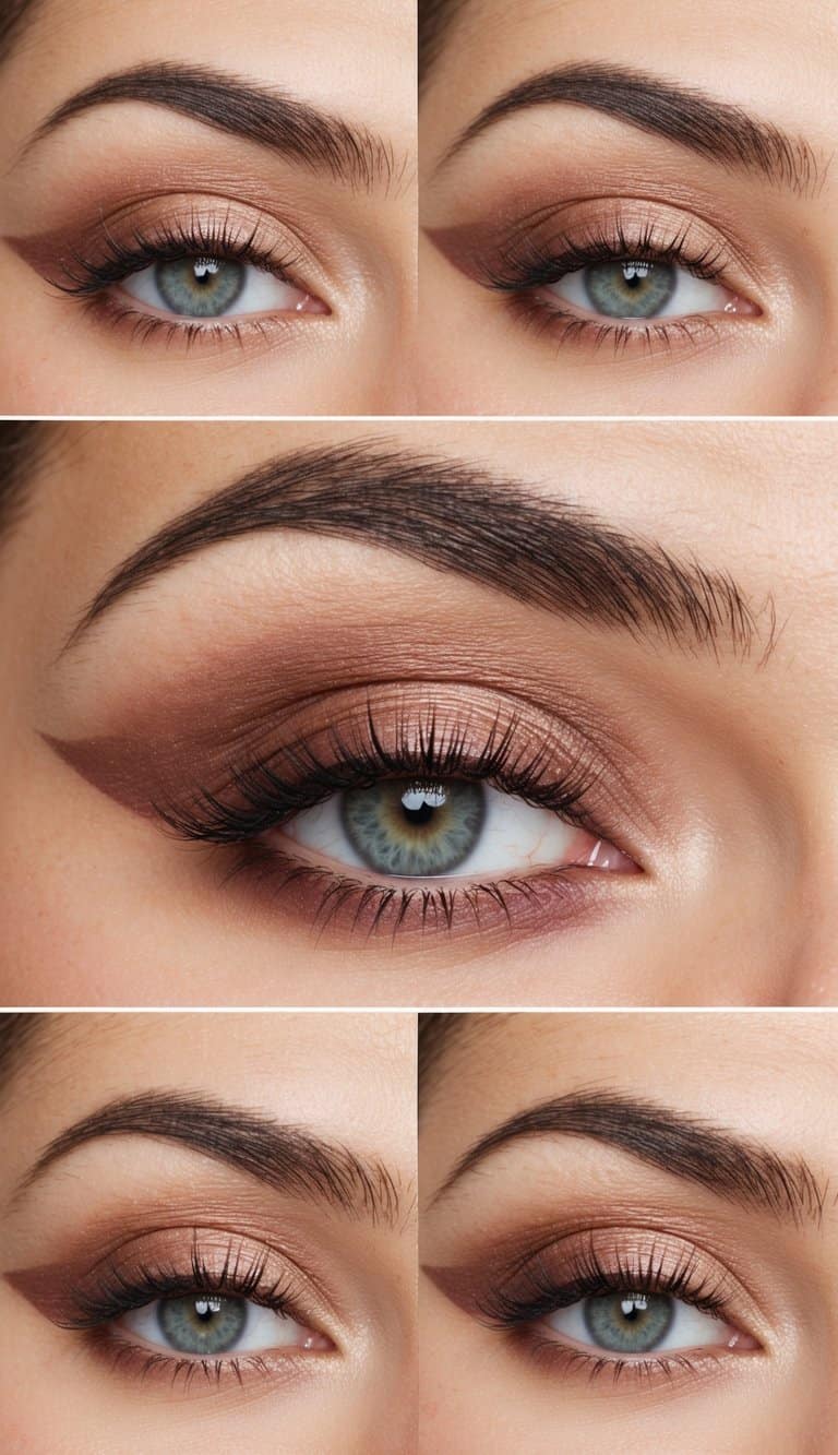 A close-up of a soft and elegant eye makeup look with mocha and rose tint colors, perfect for Mother's Day