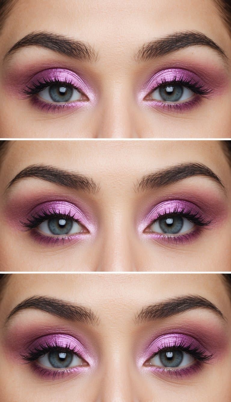 Soft pink and purple eyeshadow blending together with a touch of shimmer, creating a delicate and elegant Mother's Day makeup look