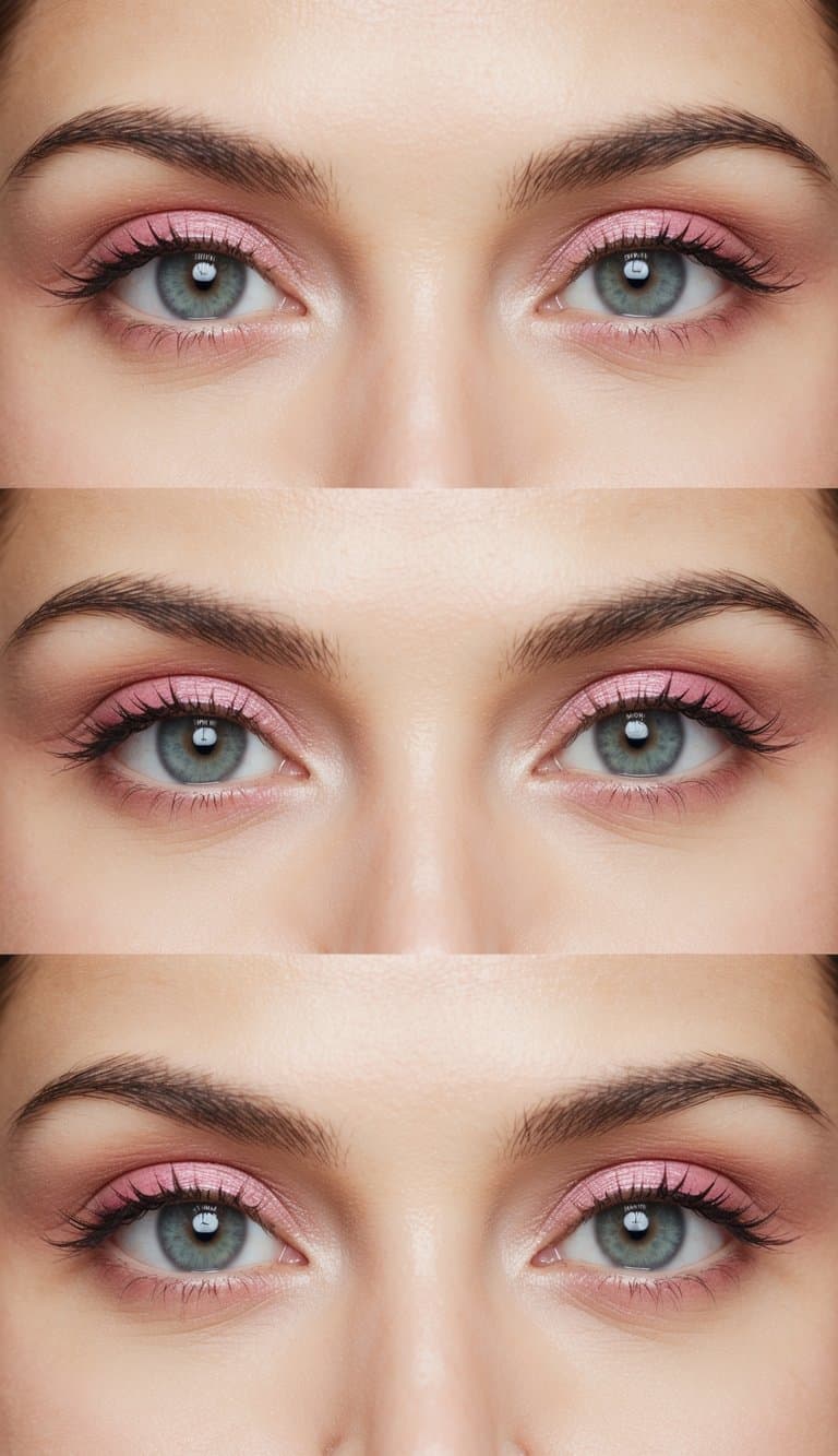 A close-up of a pair of eyes with a soft pink eyeshadow and subtle eyeliner, creating a natural and effortless everyday makeup look
