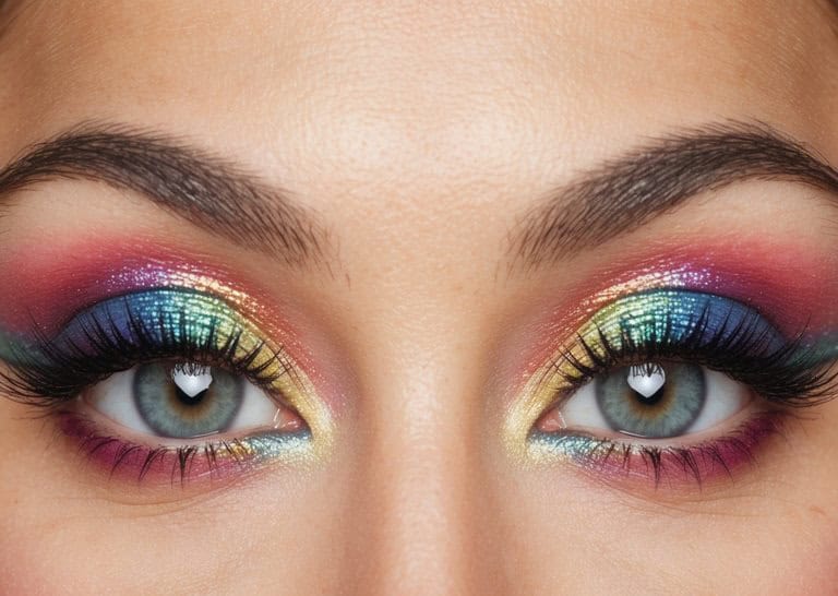 A pair of eyes adorned with shimmering rainbow colors, radiating love and romance for Valentine's Day