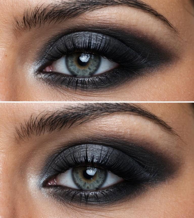 Soft, neutral tones blend seamlessly with smoldering charcoal for a timeless prom makeup look