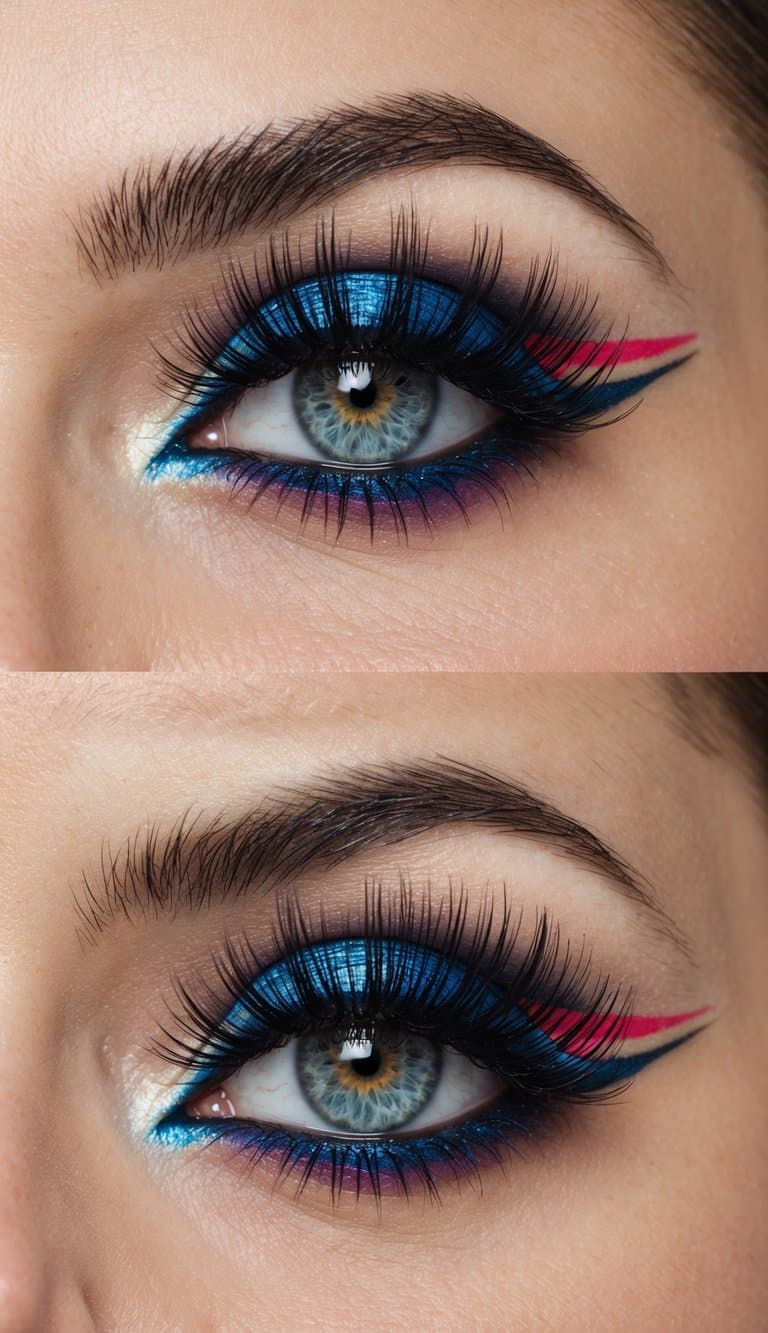 Vibrant and intricate eye makeup designs displayed on a sleek, minimalist background