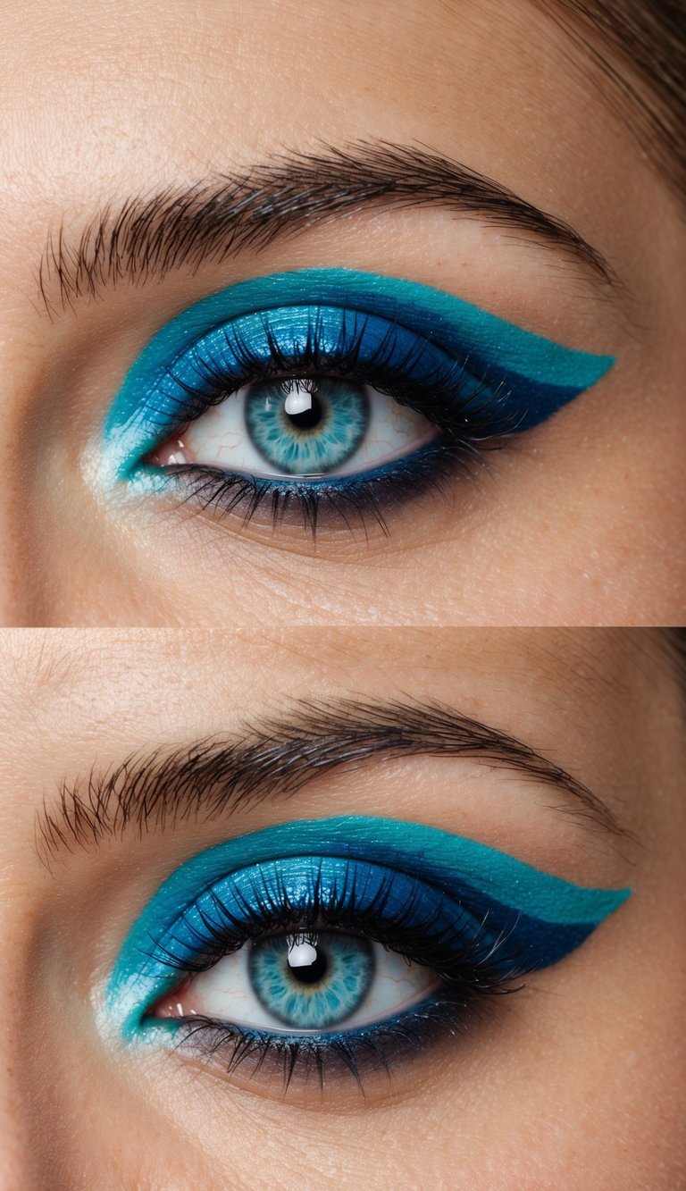 A vibrant ocean wave crashing against colorful eye makeup