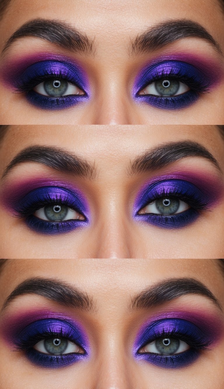 A vibrant array of electric violet, blending into a spectrum of colorful smokey eye makeup ideas