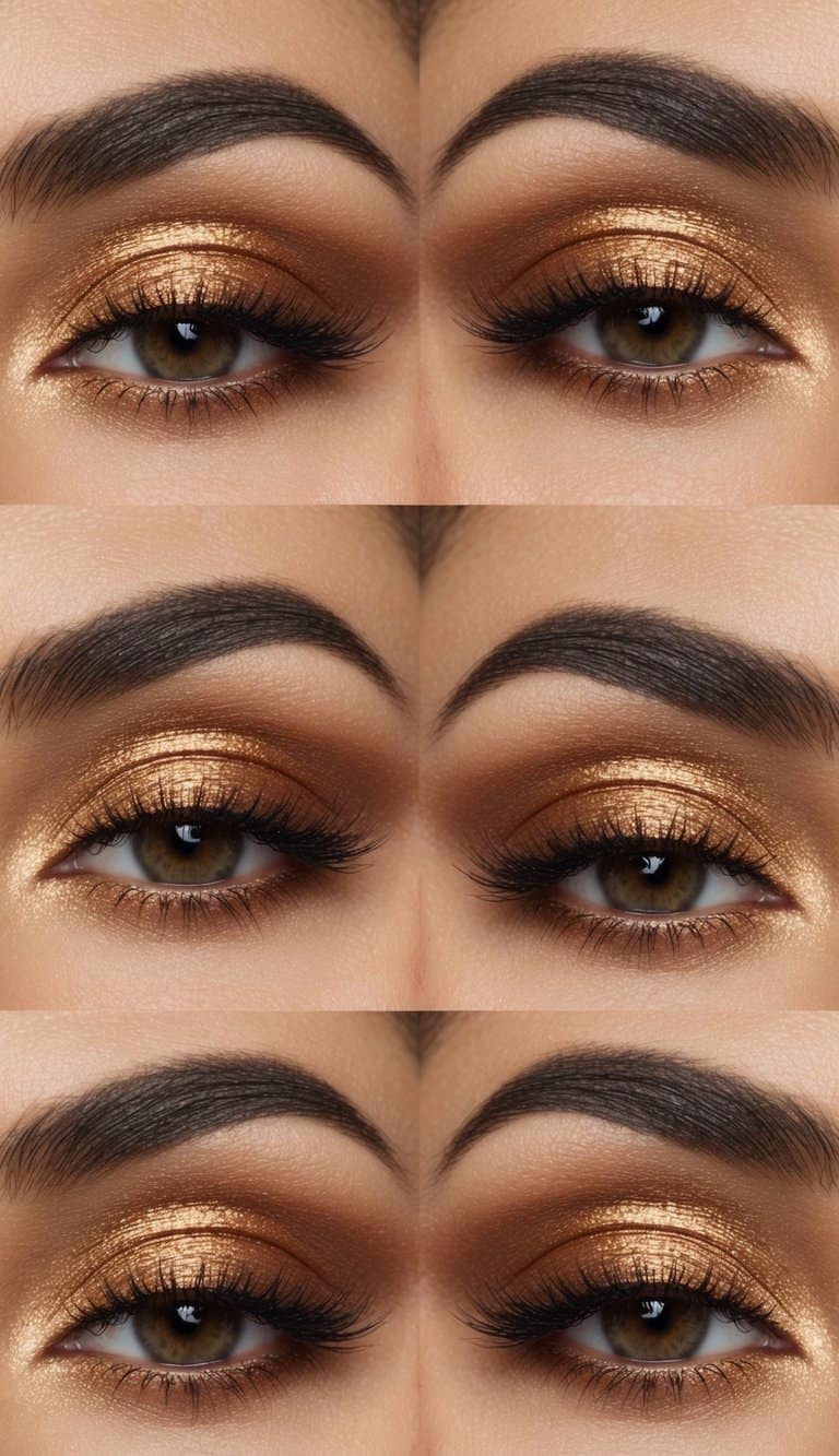 Soft golden and bronze eyeshadows blending together in a romantic and flirty eye makeup look