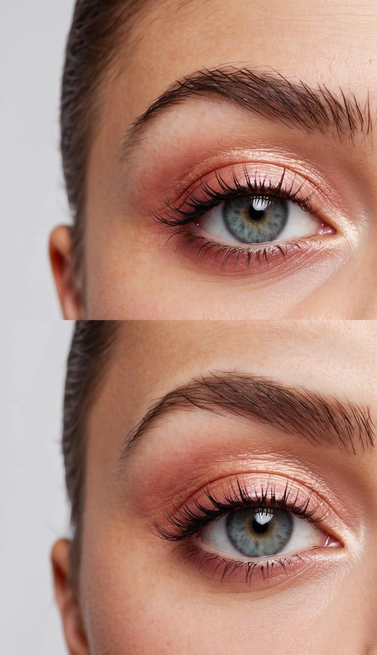 A champagne and pink glow illuminates a pair of romantic and flirty eyes