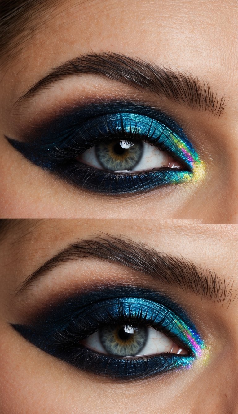 Dark shadows cast colorful prisms on a dramatic makeup palette