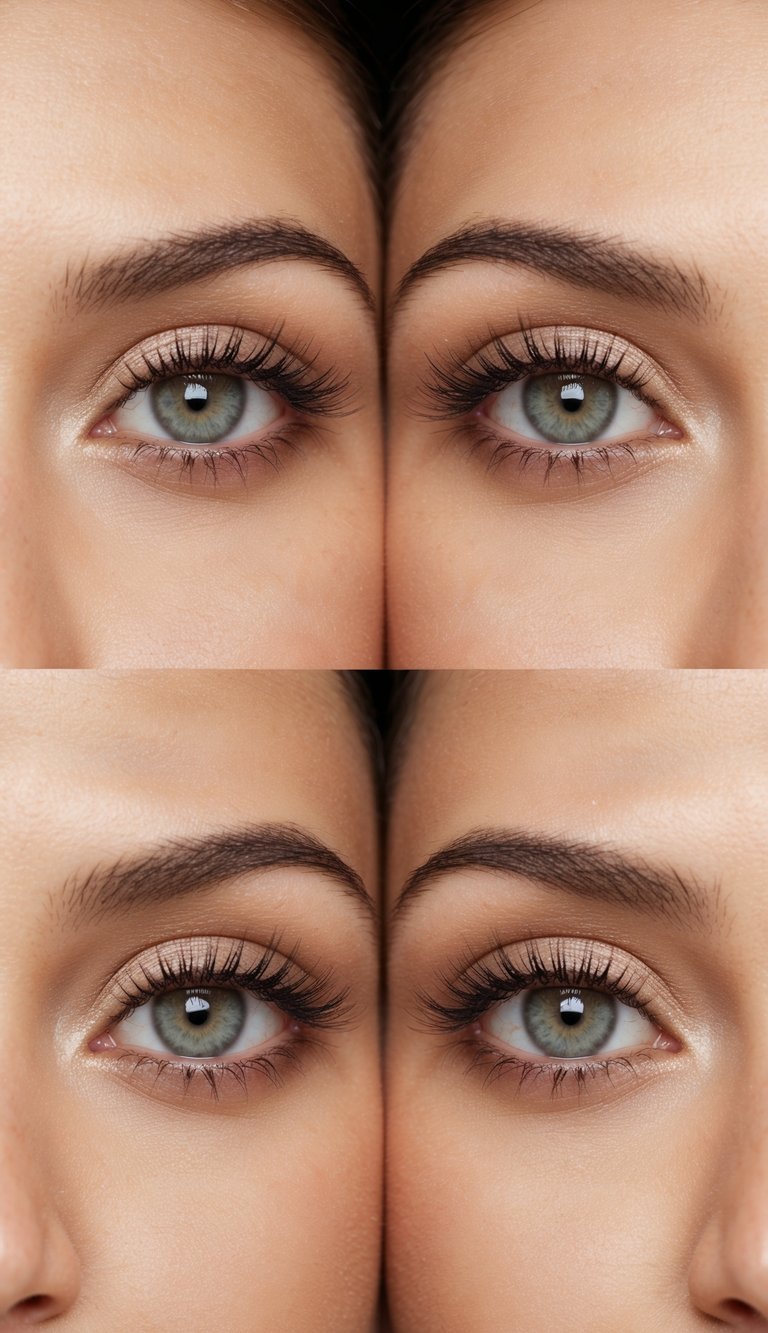 A close-up of a pair of eyes with a simple yet stylish neutral eye makeup look