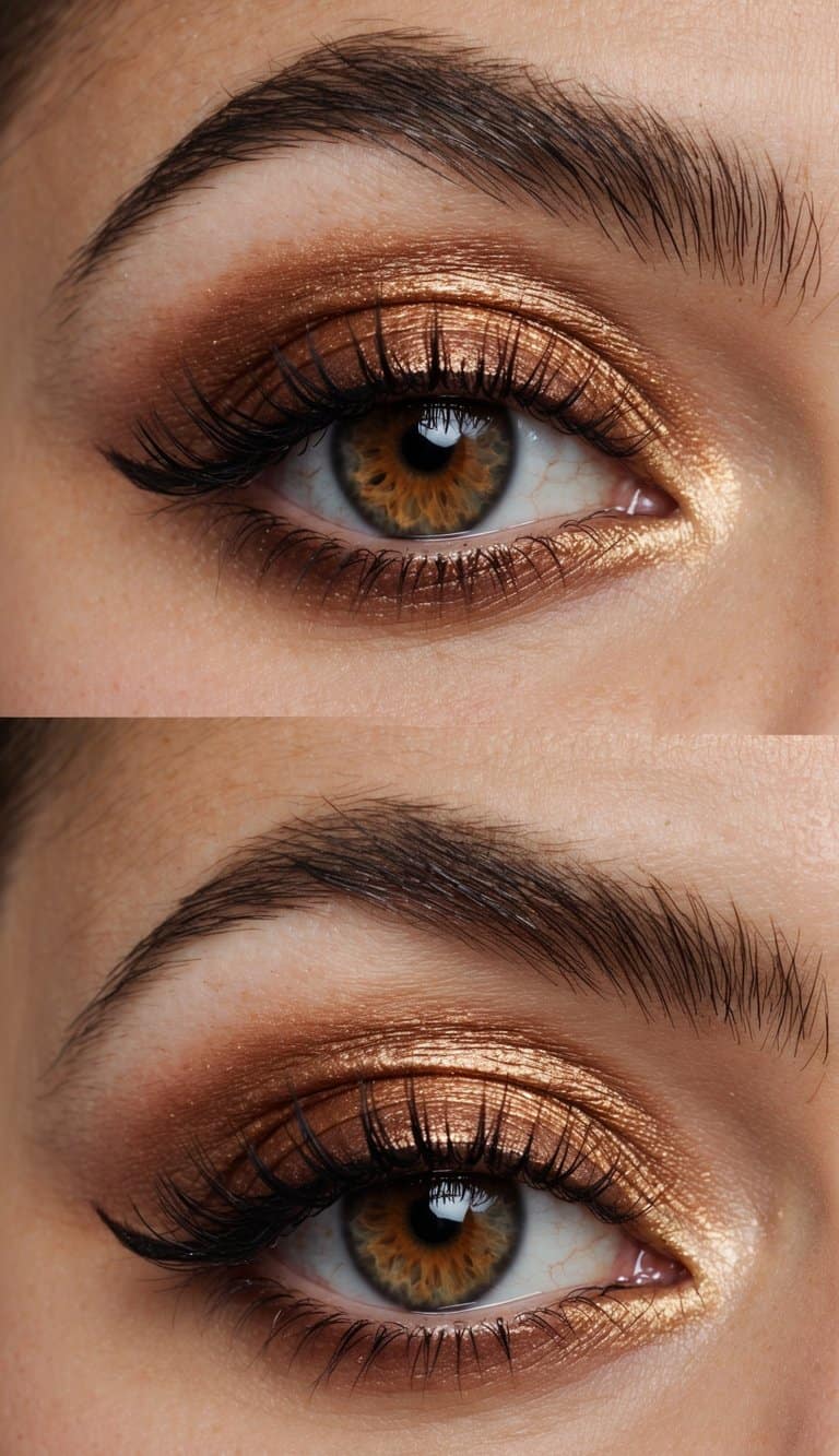 A close-up of a burnished copper eye with smudged grunge-inspired makeup