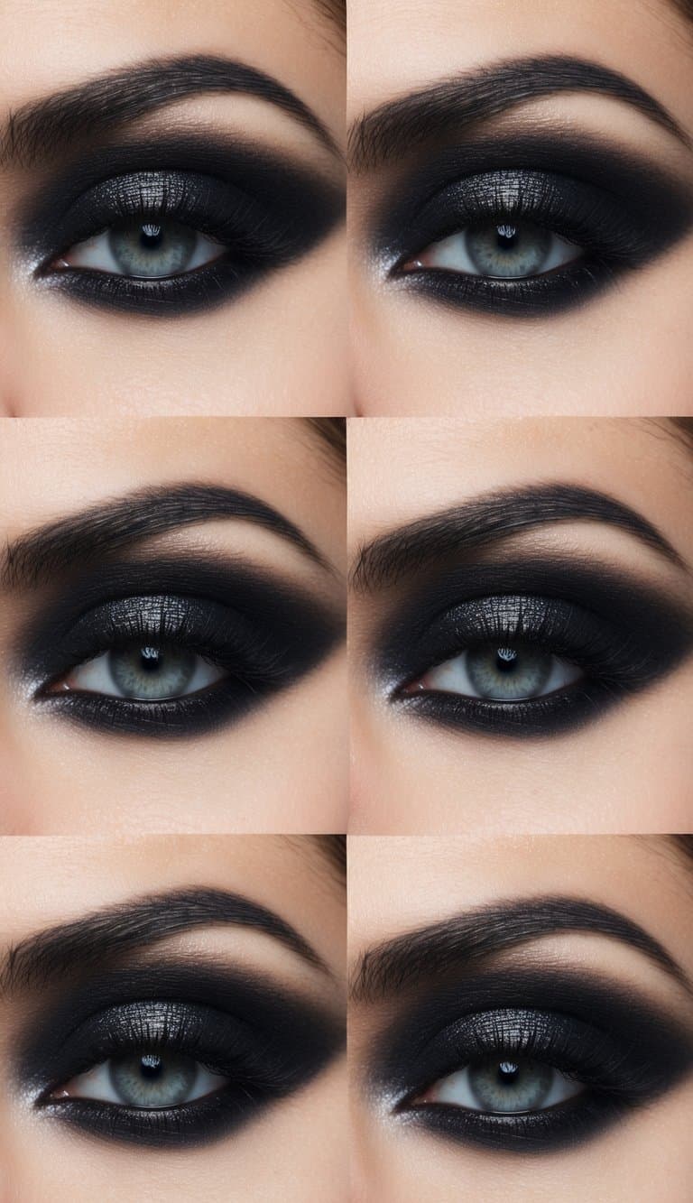 A close-up of a smudged, dark and edgy grunge-inspired eye makeup look, with graphite mist allure adding a mysterious and alluring vibe