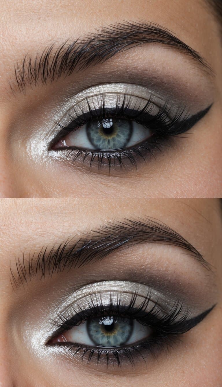 A close-up of a smudged platinum pearl drift eye makeup look with edgy grunge vibes