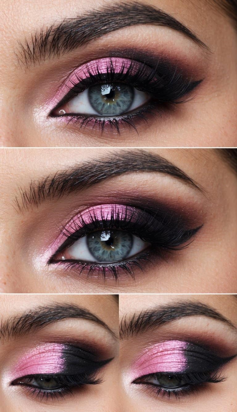 A close-up of a dramatic eye with subtle pink hues and smokey eyeshadow, exuding glamour and boldness for a night out