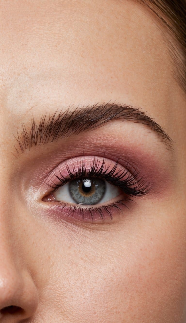 A soft pink monochrome eye makeup look with a sophisticated and long-lasting finish