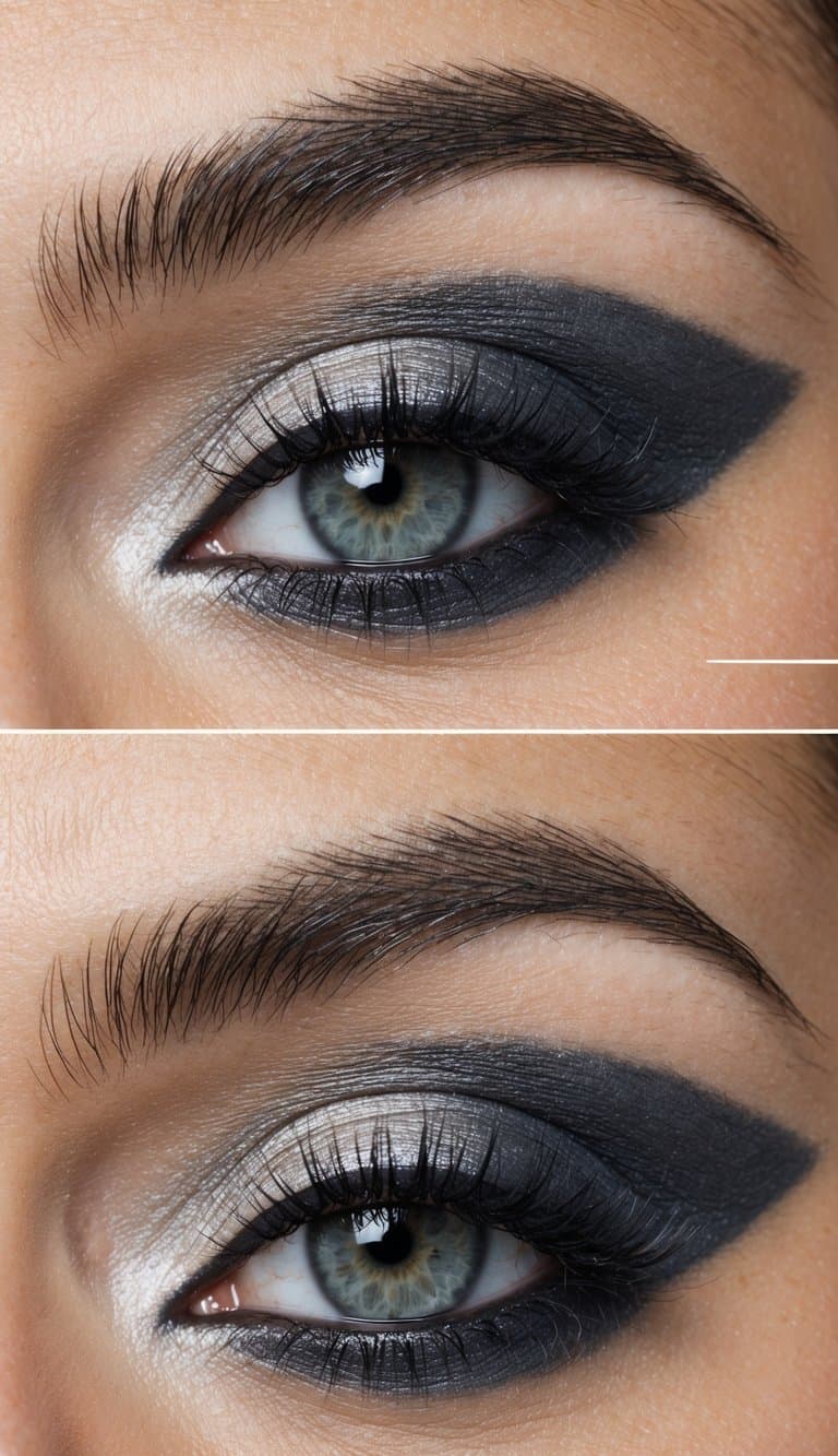 A close-up of a halo eye makeup look with two shades blending into a sophisticated and long-lasting graduation eye makeup idea