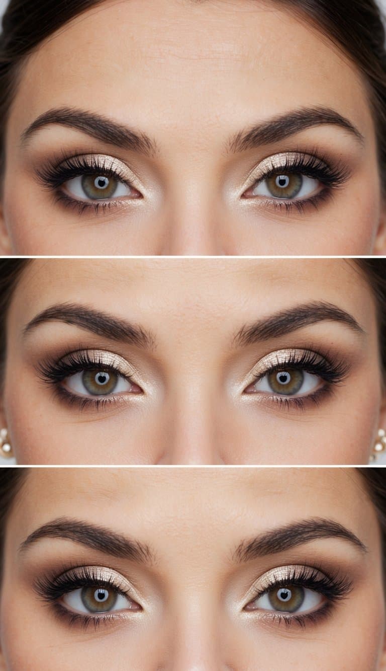 Soft, romantic wedding eye makeup with a timeless black tie affair theme