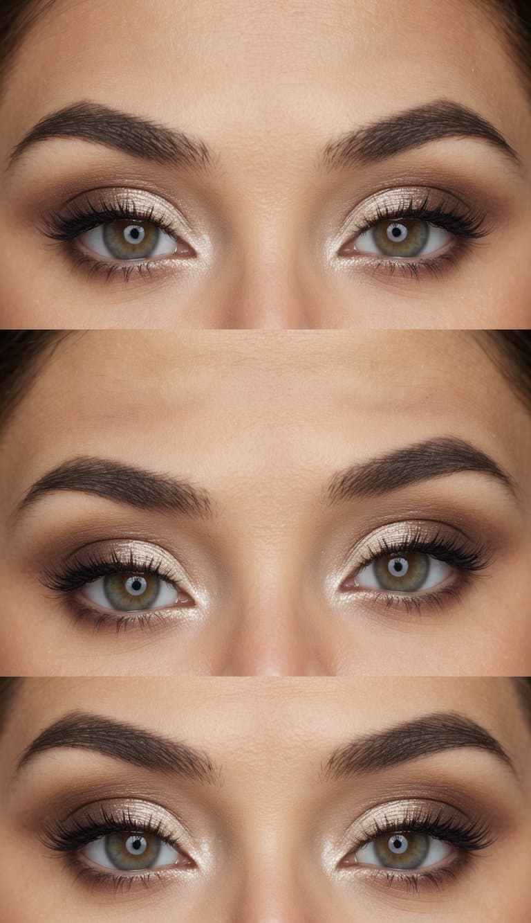 Soft, vintage-inspired wedding eye makeup with muted tones and delicate shimmer