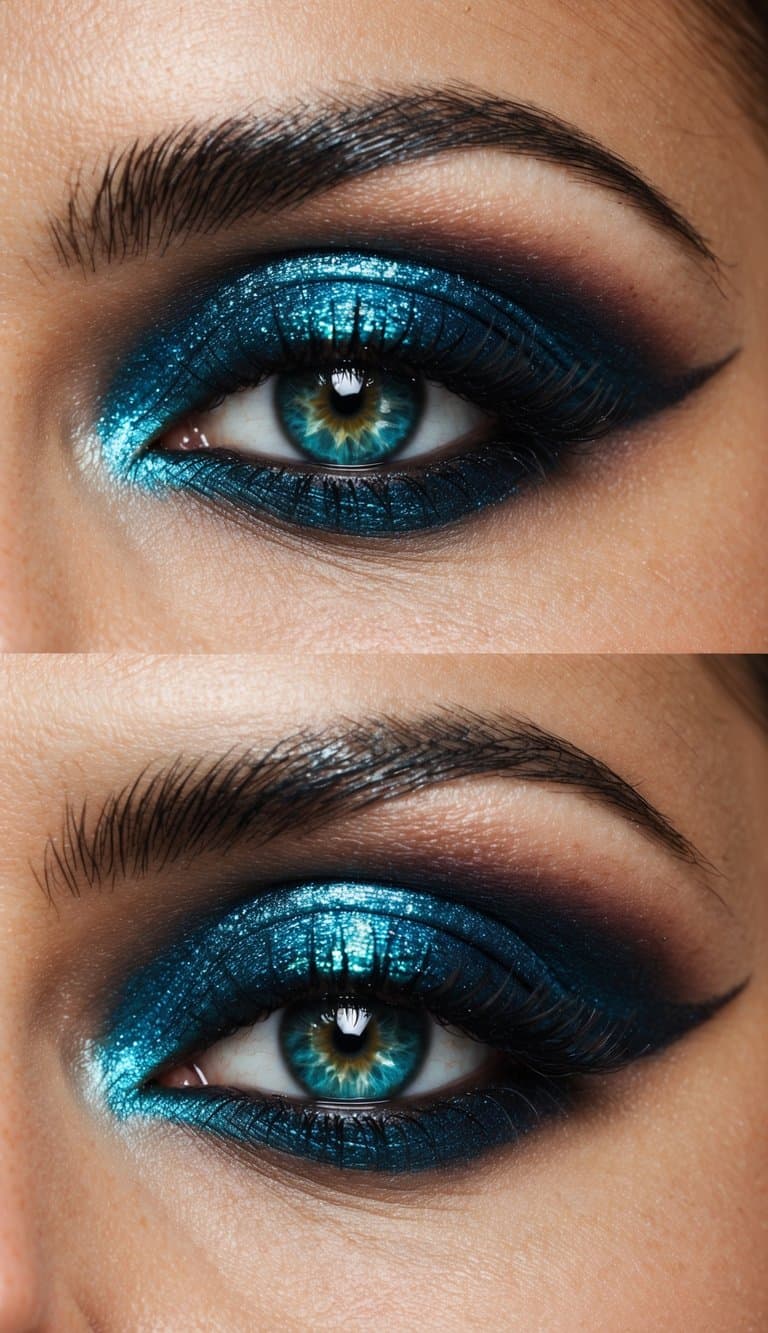 A dazzling array of jewel-toned eyeshadows, shimmering under soft lighting, creating a dramatic and luxurious smokey eye makeup look