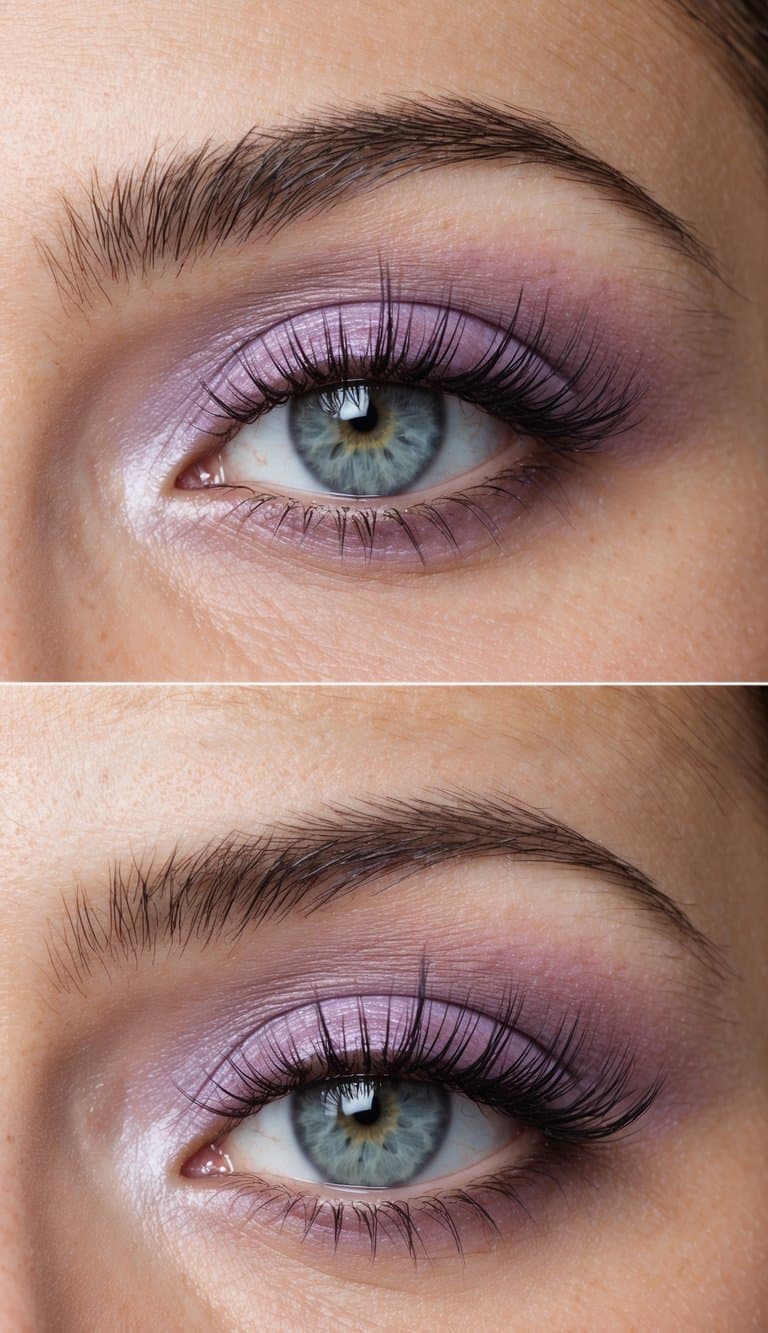 Soft, dreamy lilac eye makeup designs with a pastel lavender halo