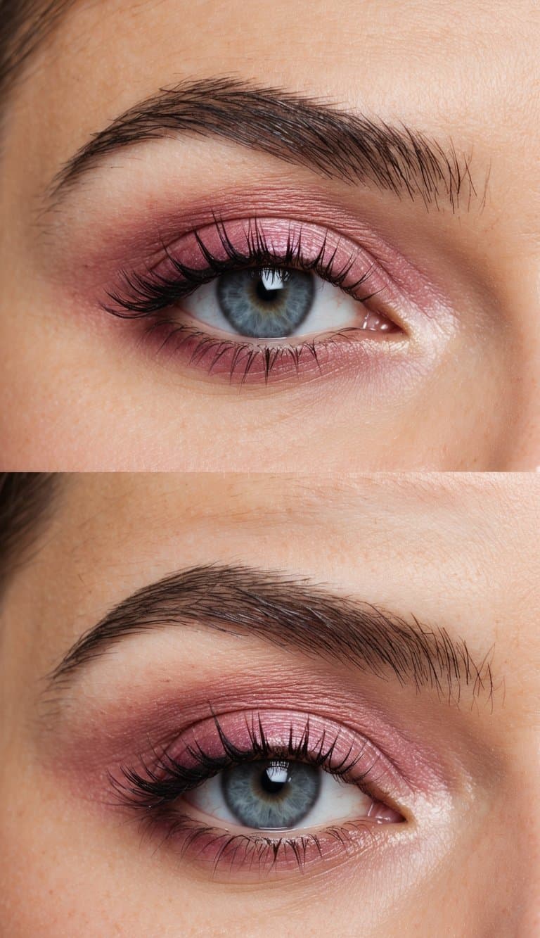 Soft pink tinge smokey eye makeup with a light, subtle application
