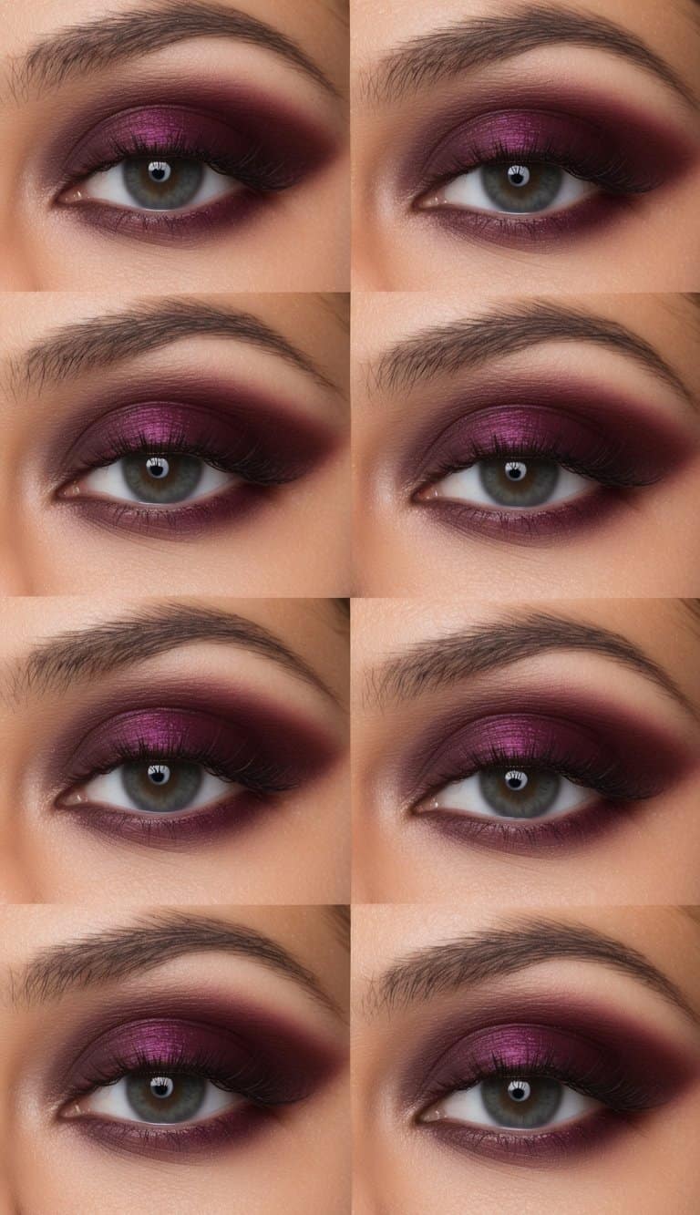 A sleek and modern makeup palette with Bordeaux wine-inspired monochrome eye shades