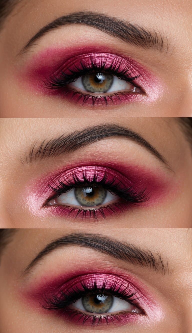 A soft pink and gold glam scene with sultry pink smokey eye makeup