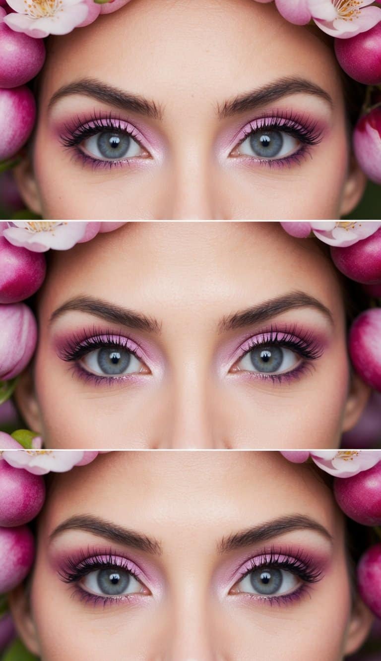 A whimsical garden of pink and purple plum blossoms, with a dreamy and romantic atmosphere