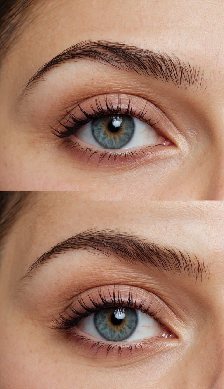 A close-up of an eye with soft blush accent, simple and effortless makeup