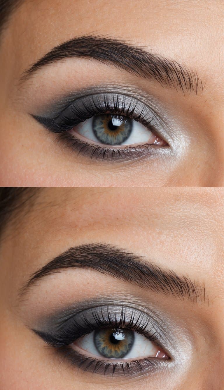 Soft gradient gray scales on eyelids with minimal makeup