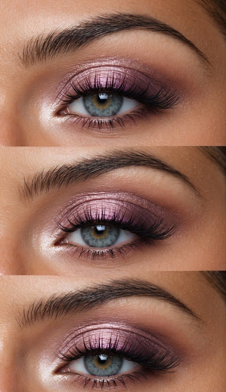 Soft and luxurious rose gold ombre with lilac eye makeup