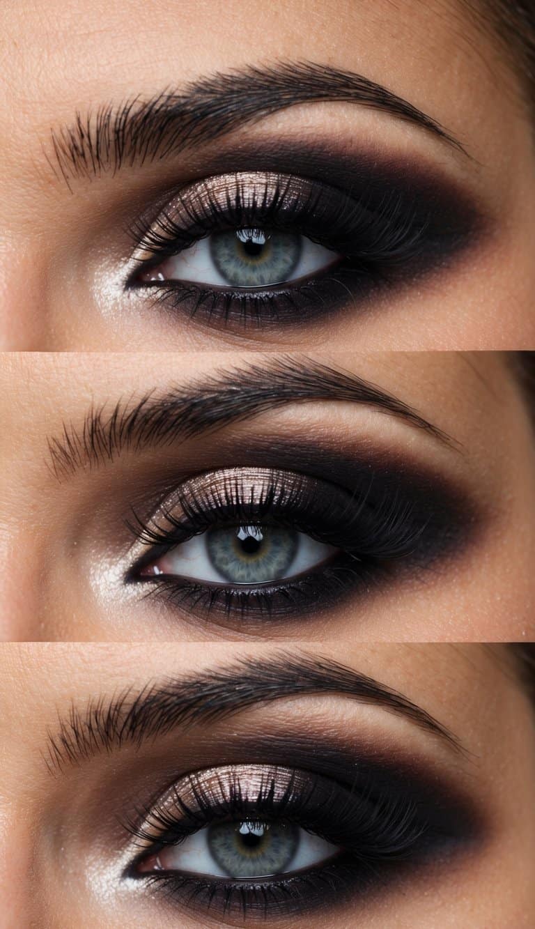 A close-up of a dramatic smokey eye bridal makeup look with elegant and timeless features