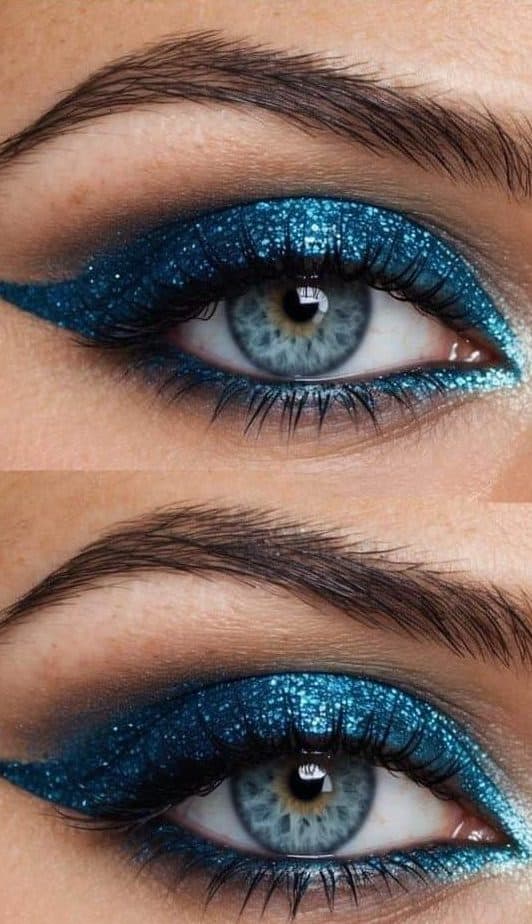 A sparkling ocean with shimmering waves under a starry night sky