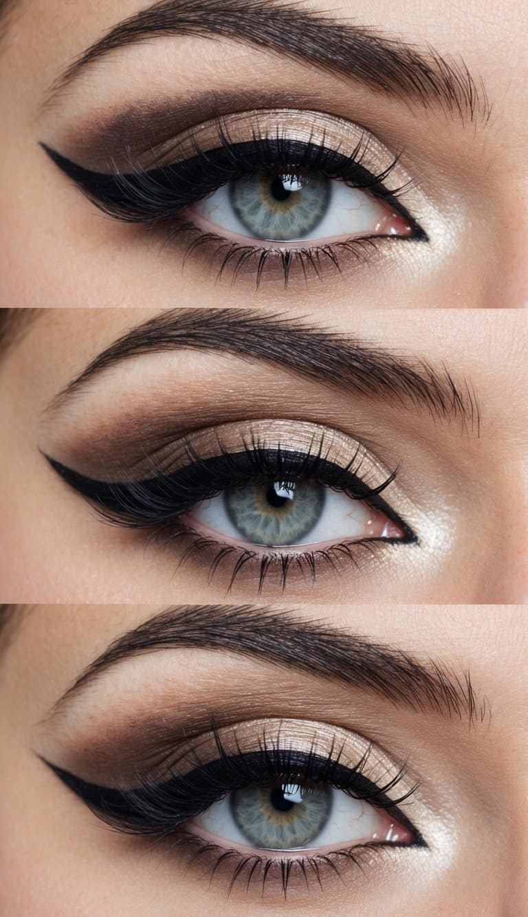 A close-up of an elegant and timeless smokey eye with winged liner, showcasing bridal makeup inspiration